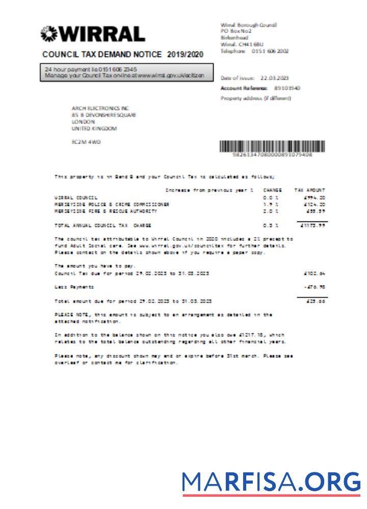 Downloadable Wirral council tax business bill, SCR template